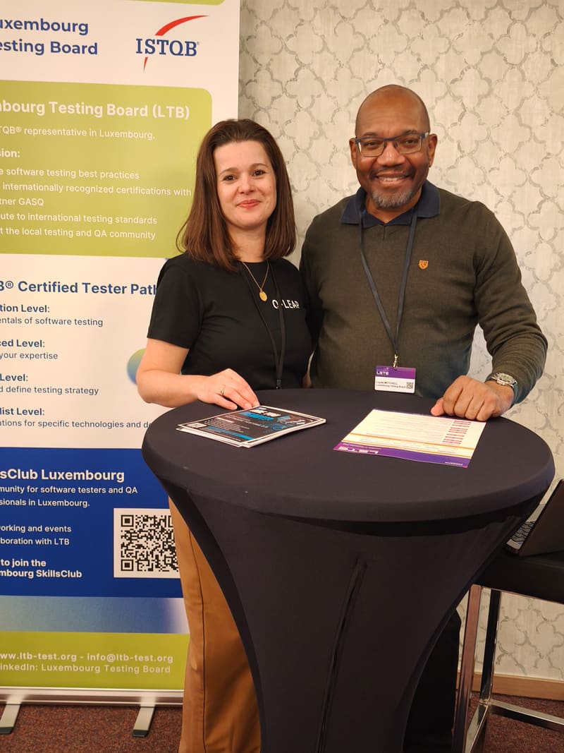 Exhibitors at the ISTQB / Luxembourg Testing Board booth at LSTE 2025